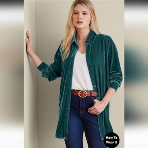EUC SOFT SURROUNDINGS  VELVET BOYFRIEND TUNIC TEAL SHIRT SZ S